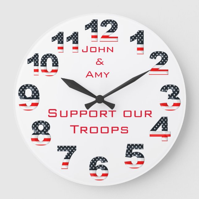 Reloj Redondo Grande Números patrióticos de la bandera americana (Anverso)