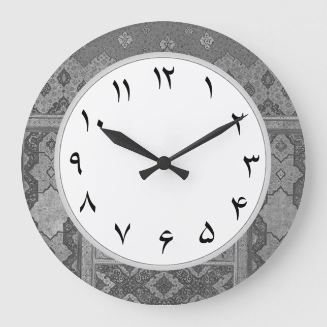 Reloj Redondo Grande Números persas grises numéricos farsi (Anverso)