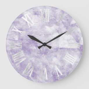 Reloj Redondo Grande Números romanos Amethyst púrpuras de plata grise