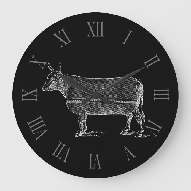 Reloj Redondo Grande Números romanos B de la manta de la vaca del (Anverso)