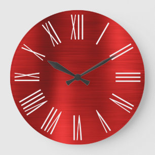 Reloj Redondo Grande Números Romanos Blancos con Hojalata Roja