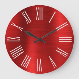 Reloj Redondo Grande Números romanos blancos de Relieve metalizado rojo