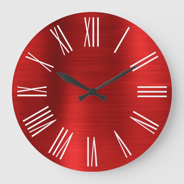 Reloj Redondo Grande Números romanos blancos de Relieve metalizado rojo (Anverso)
