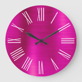 Reloj Redondo Grande Números romanos blancos de Relieve metalizado rosa