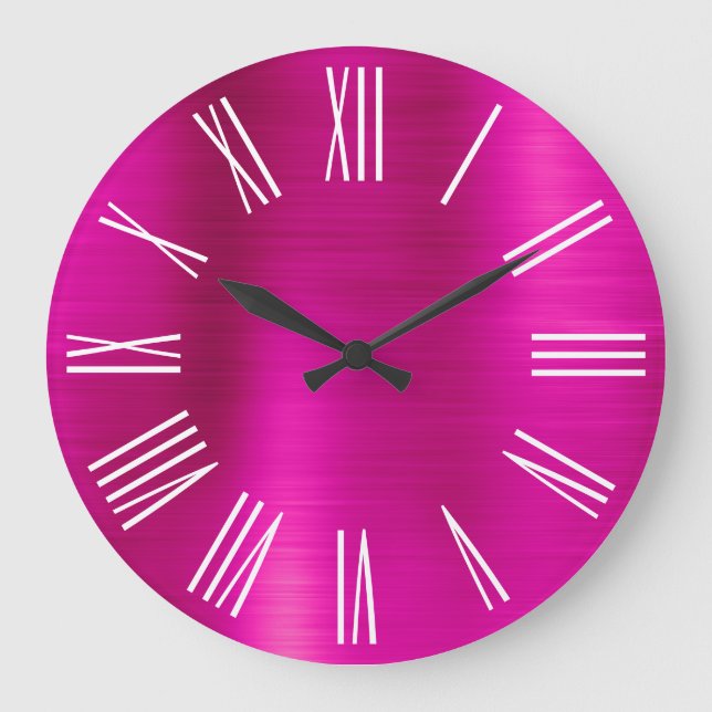Reloj Redondo Grande Números romanos blancos de Relieve metalizado rosa (Anverso)