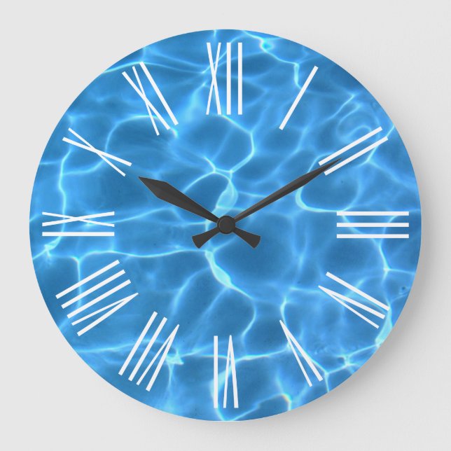 Reloj Redondo Grande Números romanos blancos Piscina azul acuática (Anverso)