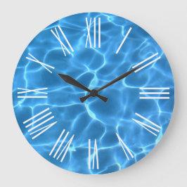 Reloj Redondo Grande Números Romanos Blancos Piscina Azul Acuático