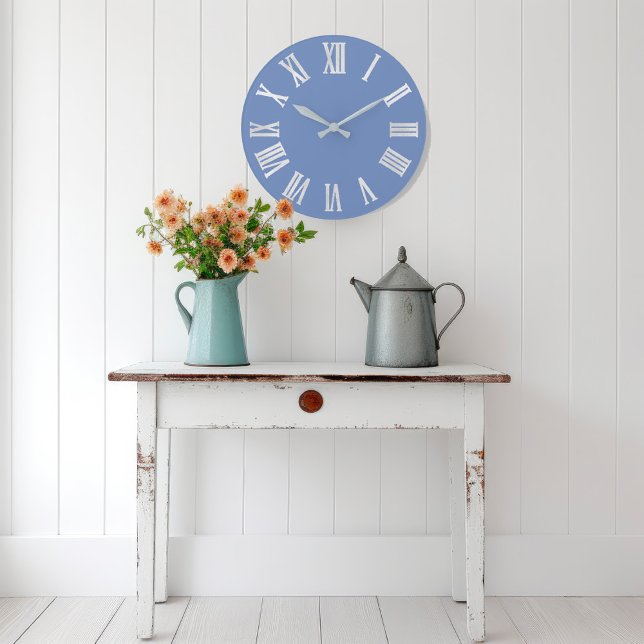 Reloj Redondo Grande Números romanos Blue Pstel Gray Metallic Silver (Blue Pstel Gray Metallic Silver Roman Numbers Large Clock)