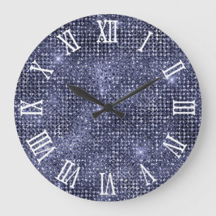 Reloj Redondo Grande Números Romanos Brillo de Disco Azul Marino