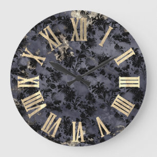 Reloj Redondo Grande Números romanos Champaigne Gold Black Floral Vinta