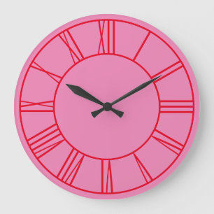 Reloj Redondo Grande Números romanos con anillo rosa y rojo