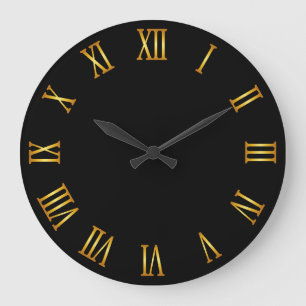 Reloj Redondo Grande Números romanos con gradiente dorado negro