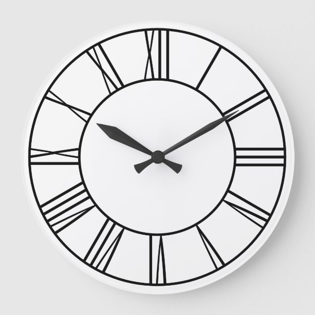 Reloj Redondo Grande Números romanos de anillo blanco y negro (Anverso)