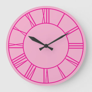 Reloj Redondo Grande Números romanos de anillo rosa claro y caliente