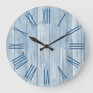 Reloj Redondo Grande Números romanos de grano de madera falso azul páli
