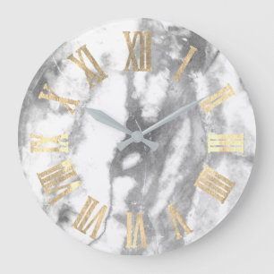 Reloj Redondo Grande Números romanos de la falsa piedra gris de mármol