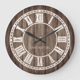 Reloj Redondo Grande Números Romanos de Madera Rústica para Casa de Cam