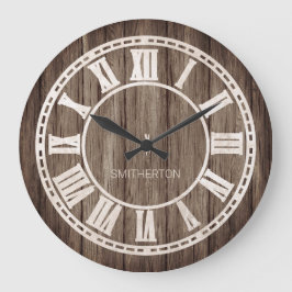 Reloj Redondo Grande Números Romanos de Madera Rústica para Casa de Cam