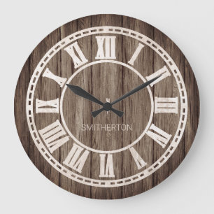 Reloj Redondo Grande Números Romanos de Madera Rústica para Casa de Cam