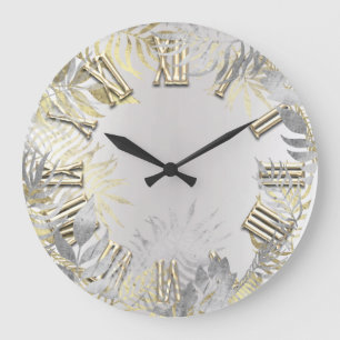 Reloj Redondo Grande Números romanos de plata grises del helecho de or