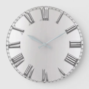 Reloj Redondo Grande Números romanos de plata grises metálicos grises
