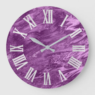 Reloj Redondo Grande Números romanos de plata grises metálicos violet