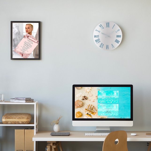 Reloj Redondo Grande Números romanos de plata metálica gris azul (Blue Gray Metallic Silver Roman Numbers Large Clock)