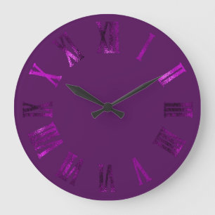 Reloj Redondo Grande Números romanos de plata metálica magenta violet