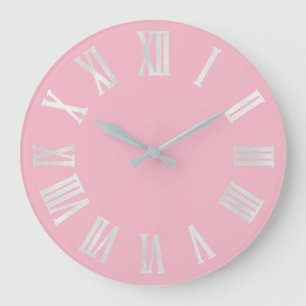 Reloj Redondo Grande Números romanos de plata metálica rosa gris rosa r