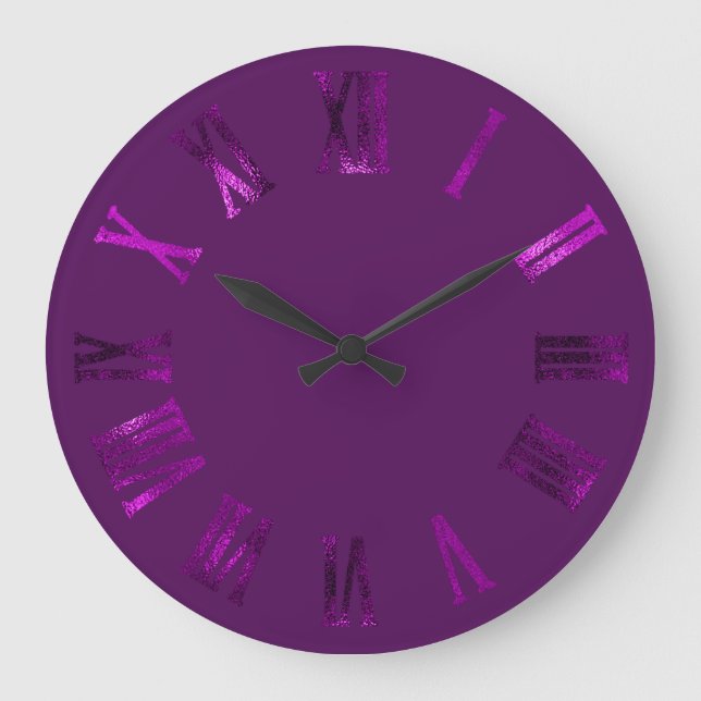 Reloj Redondo Grande Números romanos de plata metálica Violet Magenta (Anverso)