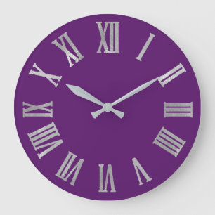 Reloj Redondo Grande Números romanos de plata metálica violeta de oro