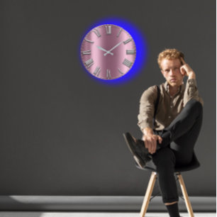 Reloj Redondo Grande Números romanos de plata púrpuras grises de Rubor