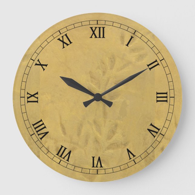 Reloj Redondo Grande Números romanos de vino dorado (Anverso)