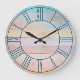 Reloj Redondo Grande Números romanos en azul pastel arcoíris