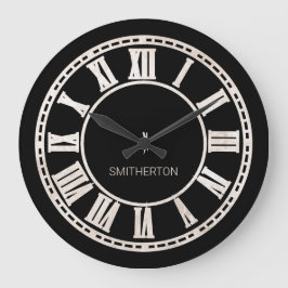 Reloj Redondo Grande Números Romanos en Blanco y Negro con Estilo Nombr