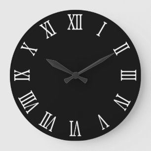 Reloj Redondo Grande Números romanos en negrita en blanco y negro