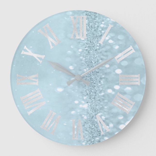 Reloj Redondo Grande Números romanos grises del Purpurina Blue Sky Silv (Anverso)