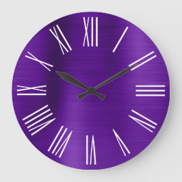 Reloj Redondo Grande Números Romanos Indigo Purpura Hoja Blanca