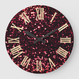 Reloj Redondo Grande Números romanos metálicos del Purpurina Rojo Bor