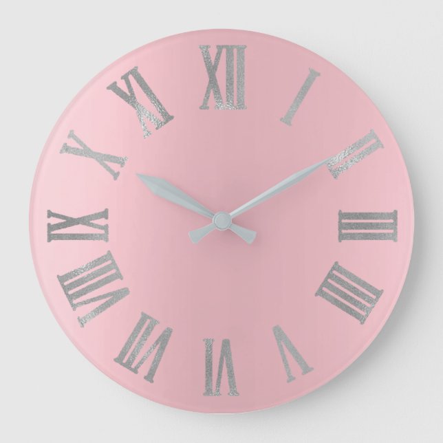 Reloj Redondo Grande Números romanos metálicos mínimos de gris rosado p (Anverso)
