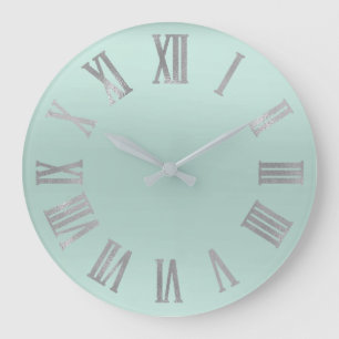 Reloj Redondo Grande Numeros romanos metálicos mínimos de plata Aqua
