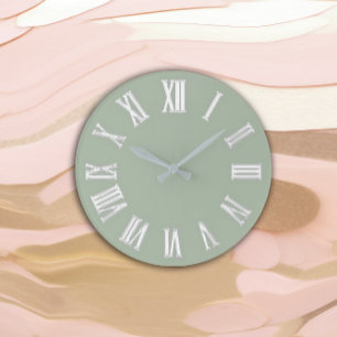 Reloj Redondo Grande Números romanos mínimos metálicos verde de la