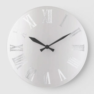 Reloj Redondo Grande Números romanos mínimos metalizado del negro gri
