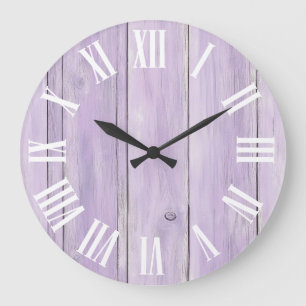 Reloj Redondo Grande Números Romanos Negrita Grano de Madera Lila Paste