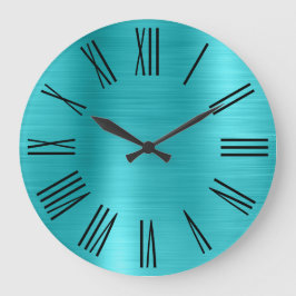 Reloj Redondo Grande Números romanos negros con lámina azul turquesa