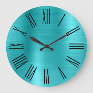 Reloj Redondo Grande Números romanos negros con lámina azul turquesa