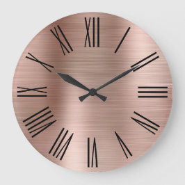 Reloj Redondo Grande Números romanos negros con lámina de oro rosa