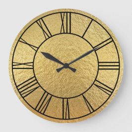 Reloj Redondo Grande Números romanos negros en Relieve metalizado dorad