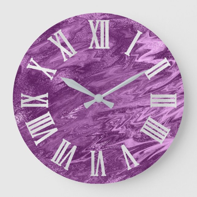 Reloj Redondo Grande Números romanos romanos de plata gris violeta mora (Anverso)