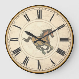 RELOJ REDONDO GRANDE NÚMEROS ROMANOS RÚSTICOS CABALLO ANTIGUO